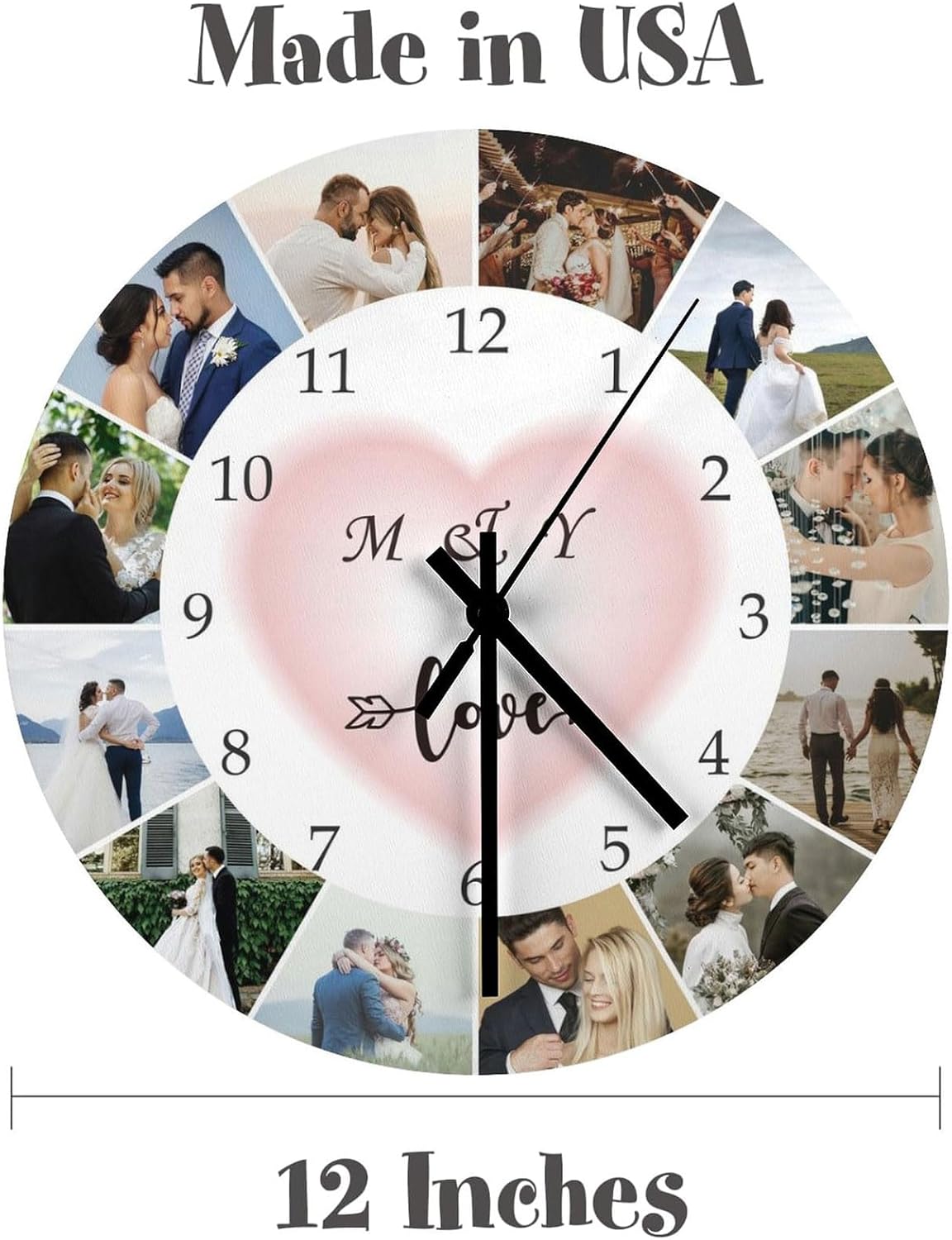 12 Inch Personalized Clock With Picture, Custom for Walls, Customized Photo Gift for Christmas, Mother's Day, Cat Dog Round Silent for Home School Living Room