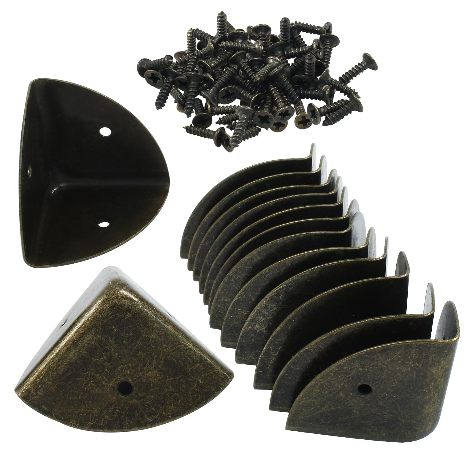 Zorveiio 12 Pcs Metal Corner Protectors Antique Bronze Edge Guard Furniture Edge Corner Cover Angle Corner Brackets with Mounting Screws for Box Table