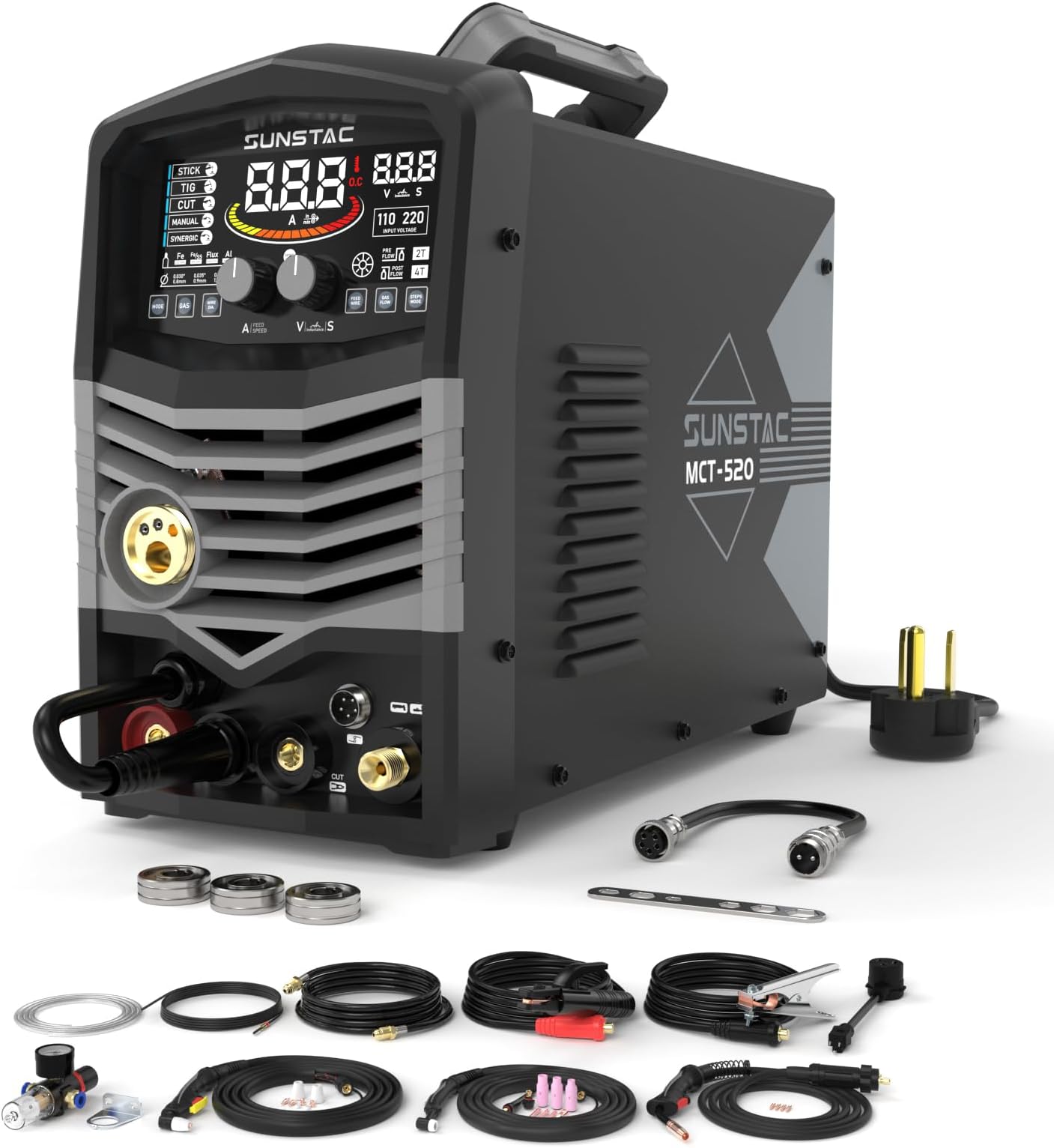 Sunstac 5 in 1 Plasma Cutter and Welder Combo, CUT/TIG/MIG/Flux MIG/MMA, 50A Plasma Cutter, 200A TIG and MIG, 180A STICK Welder, 110/220V Dual Voltage Multi-Functional Welder