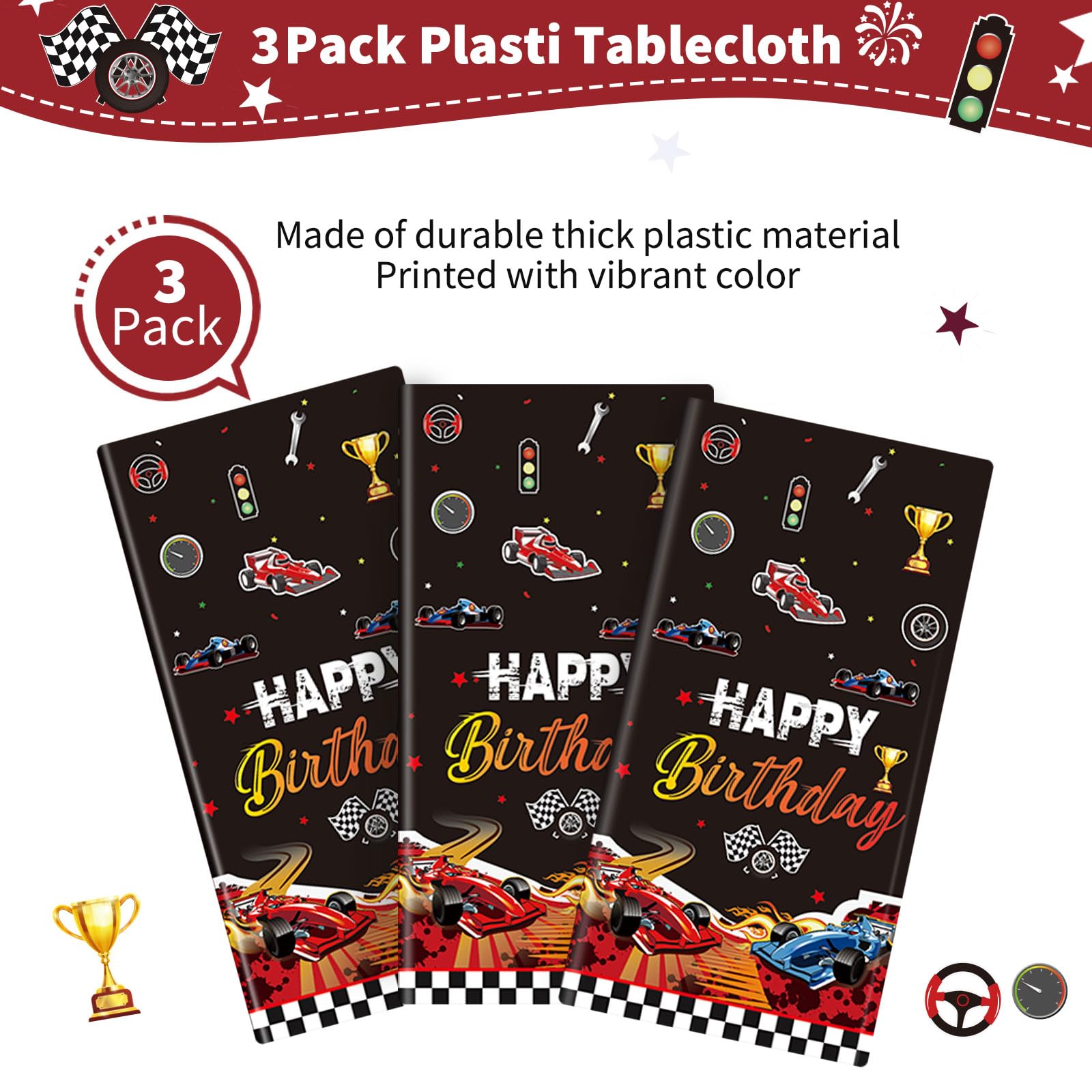 Yavxzvbw 3Pcs Race Car Party Decorations - Plastic Tablecloths & Supplies for Boys' Racing Car Birthday Party