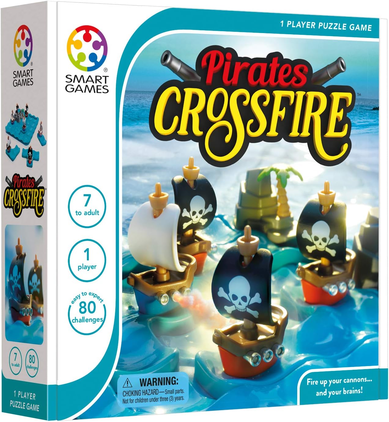 SmartGames Pirates Crossfire – Strategy Logic Game with 4 Playing Modes and 80 Challenges for Ages 7+