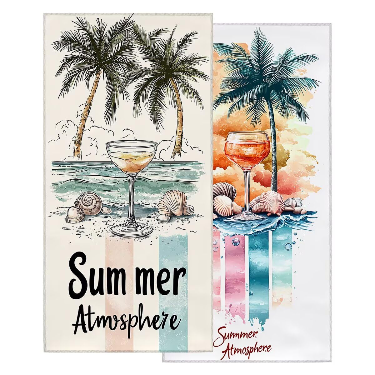 Toalla Playa 90x200 cm, Toalla Gimnasio Microfibra Secado Rapido, Juego de 2 Antiarena Toallas de Playa, Ligera Compacta Toallas Microfibra Grande para Viaje, Regalo Hombre Regalo Mujer (Cóctel) -5069