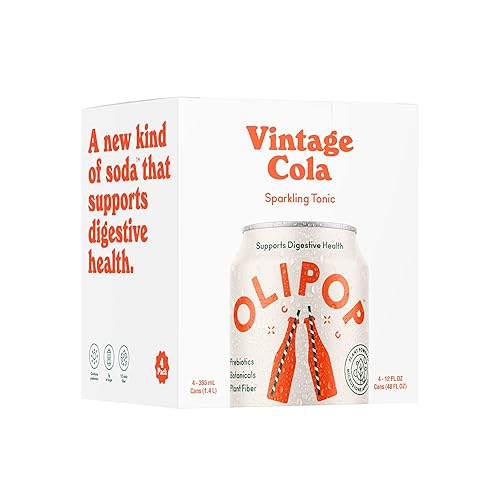 OLIPOP, Vintage Cola - Bebida tónica espumosa sabor clásico de cola, lata de 12 fl. oz, paquete de 4 uds
