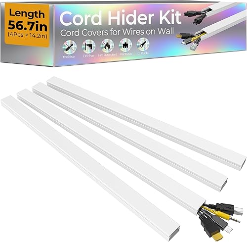 Miniatura 1 de Ocultador de cable de 56.7 pulgadas, cubiertas de alambre para 2-4 cables en la pared, cubiertas de cable de alta calidad para cables en la pared,