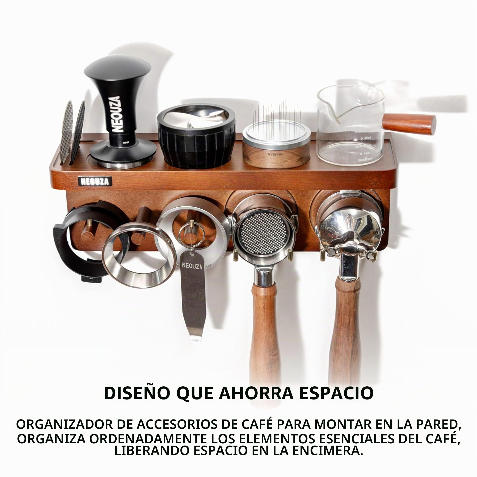 NEOUZA Estación Organizadora Montada en Pared para Accesorios de Espresso, Organizador para Portafiltro de 51/53/58 mm, Estante de Almacenamiento para Prensa de Café, para Bar y Oficina en Casa