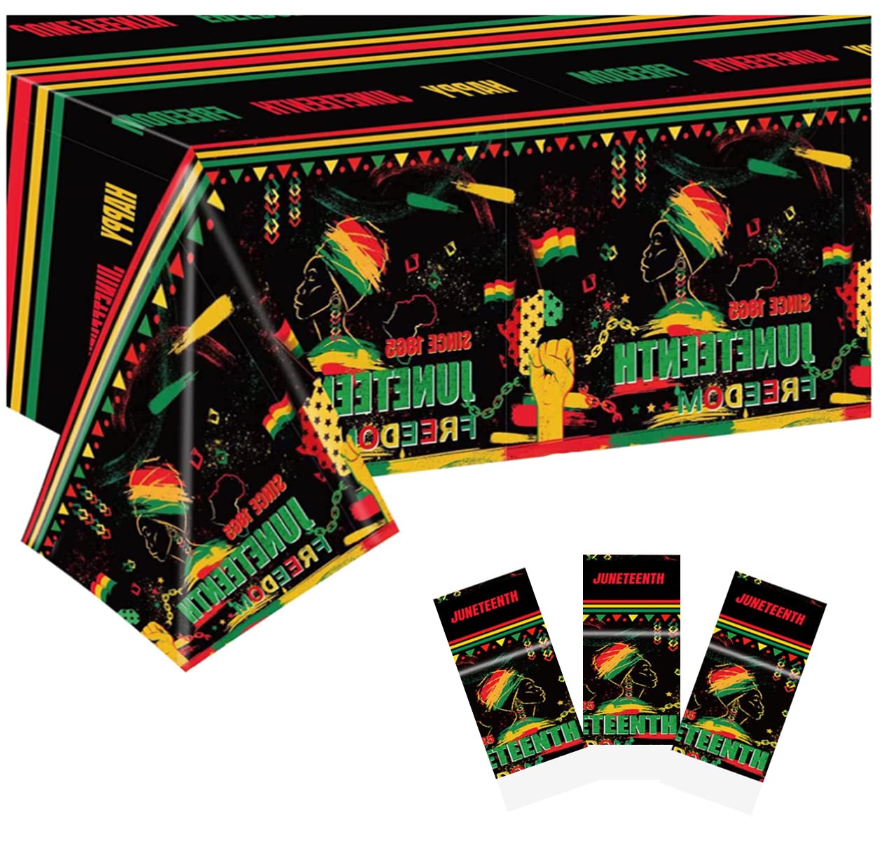 3PCS Black History Month Freedom Day Tablecloths Africa American Celebration Independence Party June 19th Table Covers Happy Juneteenth Plastic Tablecloths (3, 1865 Juneteenth Freedom Day)