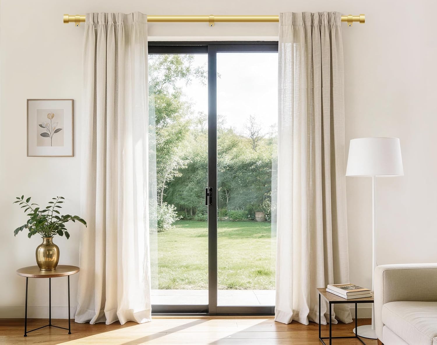 KAMANINA Curtain Rods 2 Pack, Heavy Duty Curtain Rod for Windows 48 to 84 Inch, 1 Inch Gold Modern Drapery Rods with End Cap (32"-86", 2Pack)