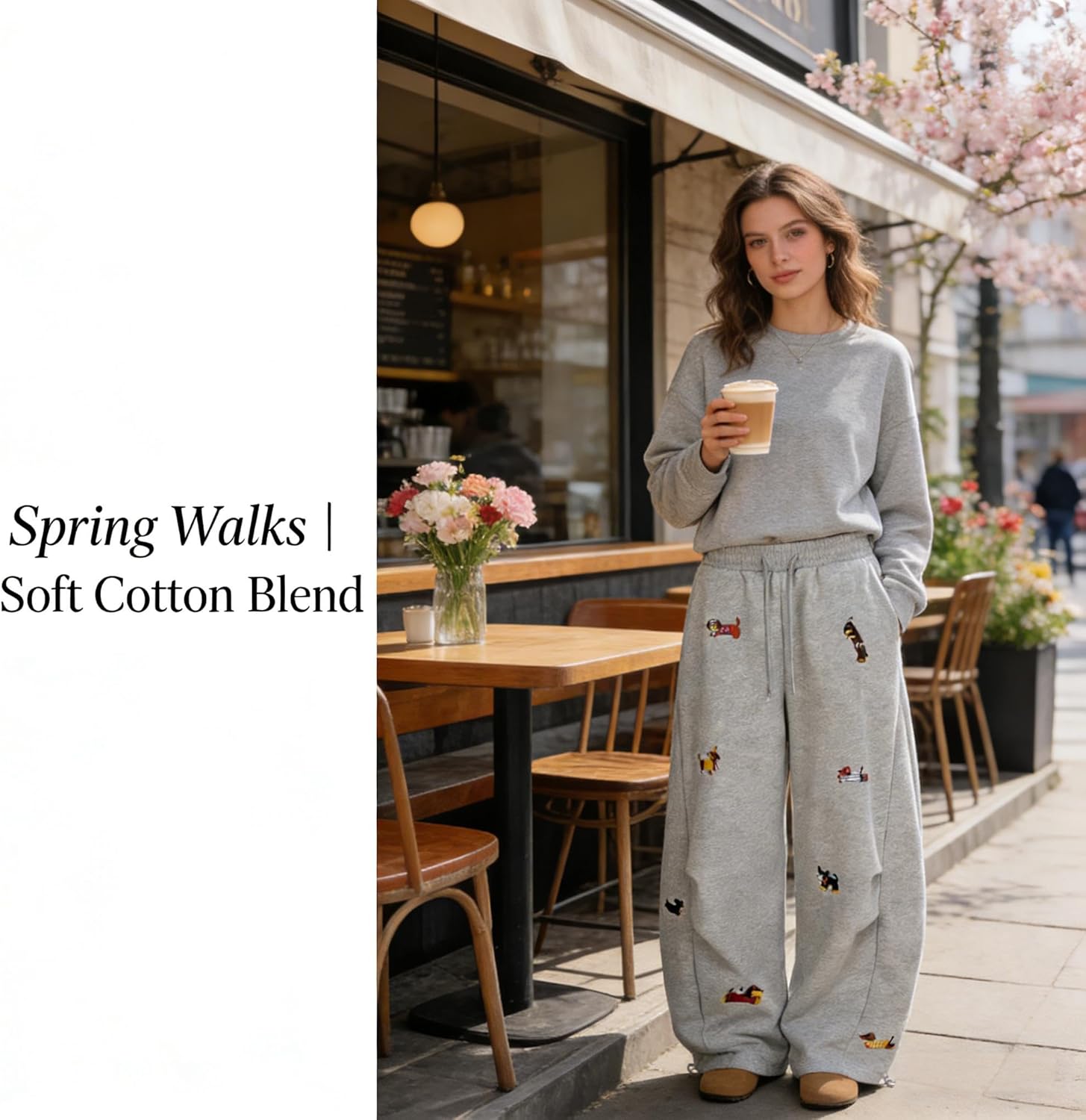 Wide Leg Baggy Sweatpants for Women Men Dachshund Embroidery Drawstring Sweat Pants Trendy Athletic Pants Clothes - Image 4