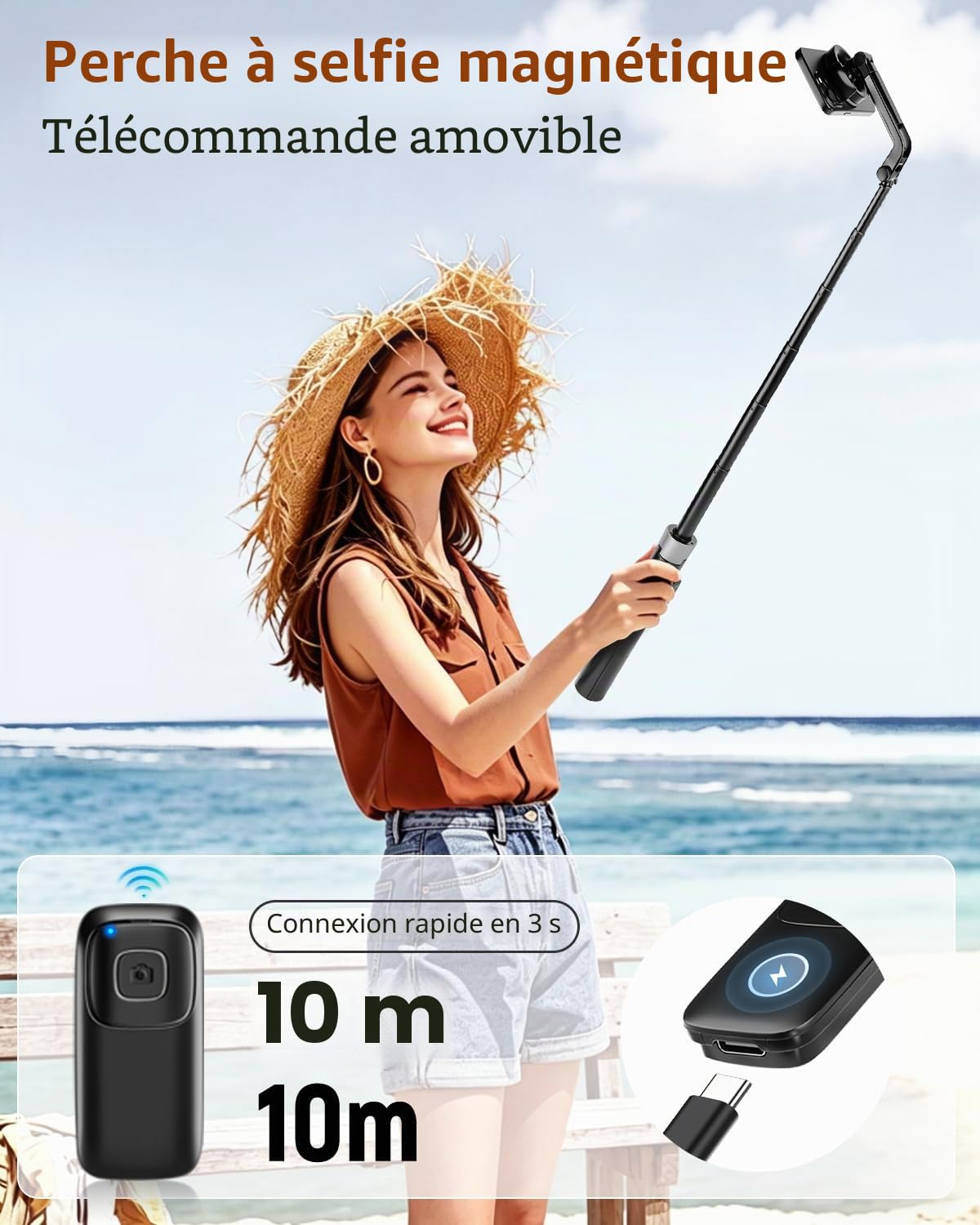 Victiv 178cm Magnétique Trépied Smartphone, Trépied Téléphone en Aluminium Compatible avec iPhone 17/16/15/14 Pro Max Mag-Safe, Selfie Trepied avec Télécommande & Anneau Magnétique pour Samsung Huawei