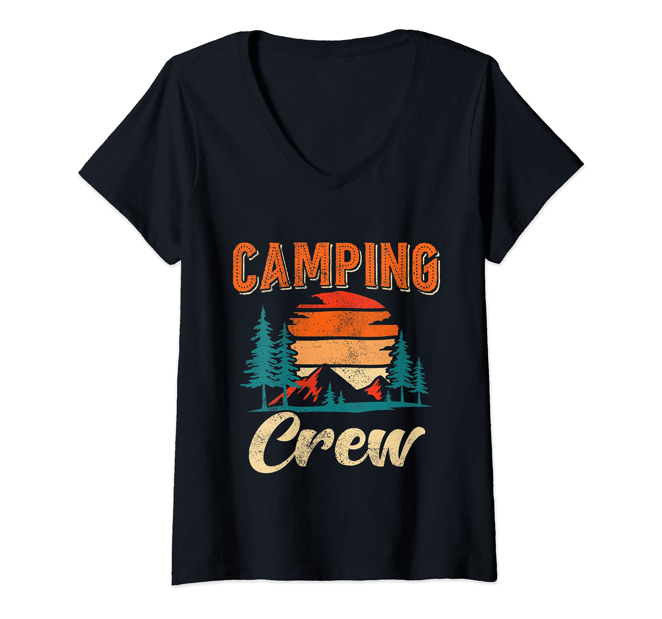 Womens Camping Crew Funny Camp Lover Camper Family Matching Camping V-Neck T-Shirt, Black