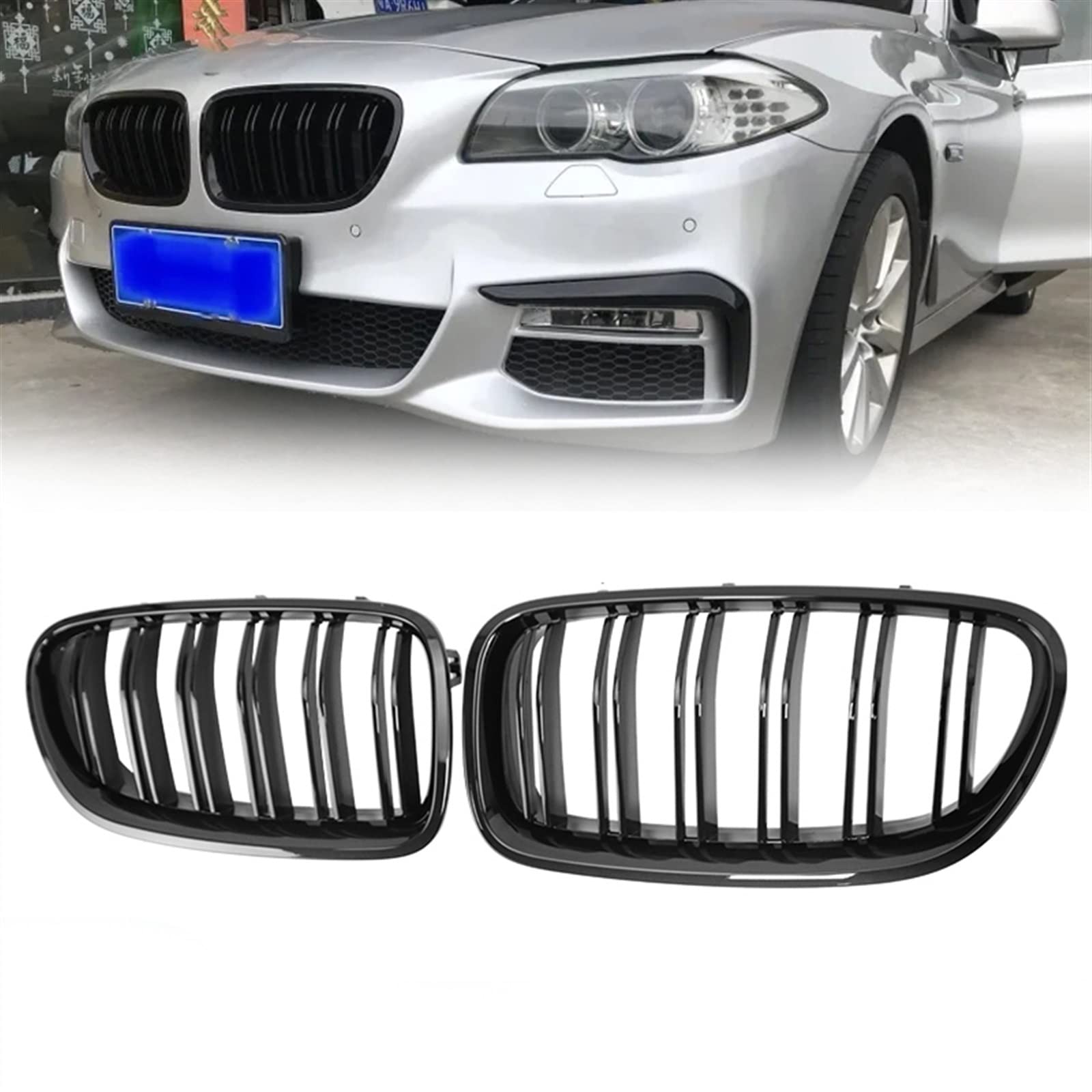 CHEVVY Auto Griglia Anteriore Rene da Corsa Griglia per BMW Serie 5 F10 F11 F18 520 523 525 520d 530d 540i Nero Lucido 2010-2017 Accessori