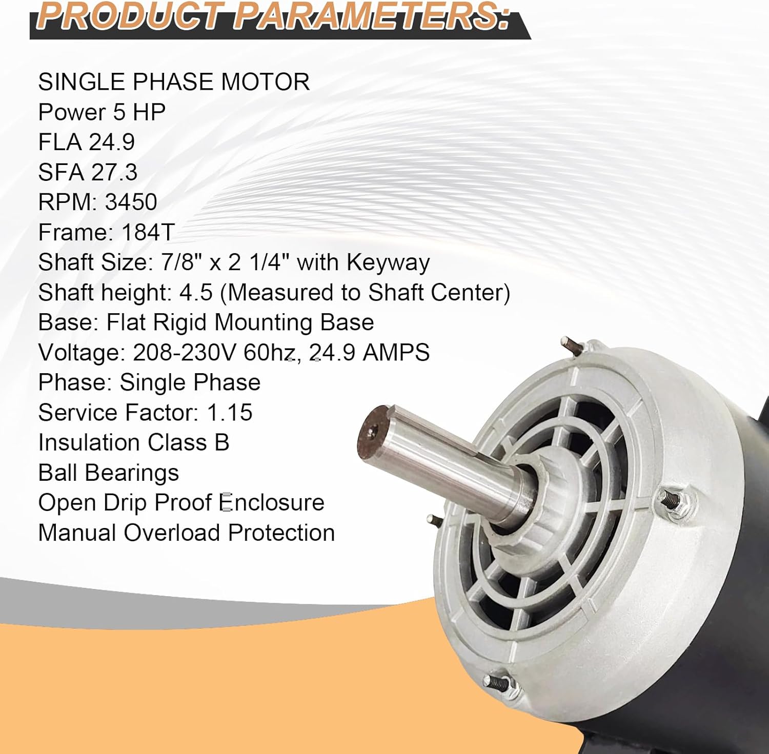 23378805 5HP Air Compressor Motor Compatible with Ingersoll Rand Single Phase, 184T Frame 208/230V 3450 RPM 60Hz Electric Motor Replace# 23220064 54421193 56283138