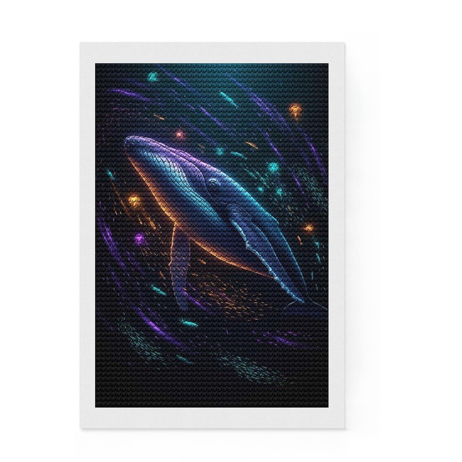 Junmoney Neon Whale Deep Sea Diamond Painting Set 8"x12", Printed Canvas, Finish and Display, Home Wall Decor, Gift Idea, Neat Printed Canvas