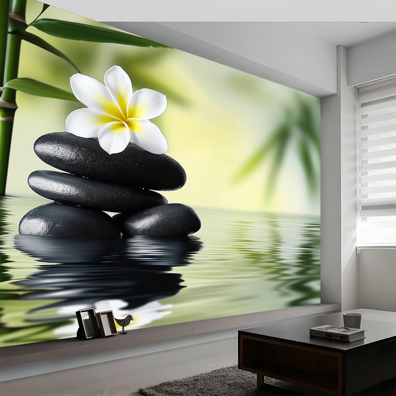 Murales da Parete Pietra Vegetale Per La Meditazione Carta da Parati, Piantare Fiori Parati Murali HD 3D Fotomurale, Adatto per Soggiorno Camera da Letto Cameretta Ufficio 500 x 280 cm (L x A)