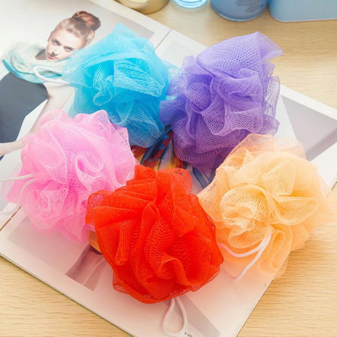 Generic Random Color Bubble Loofah Flower Bath Ball Lot Bath Flower Sponge Bath Rub Bath Toiletries-image-17