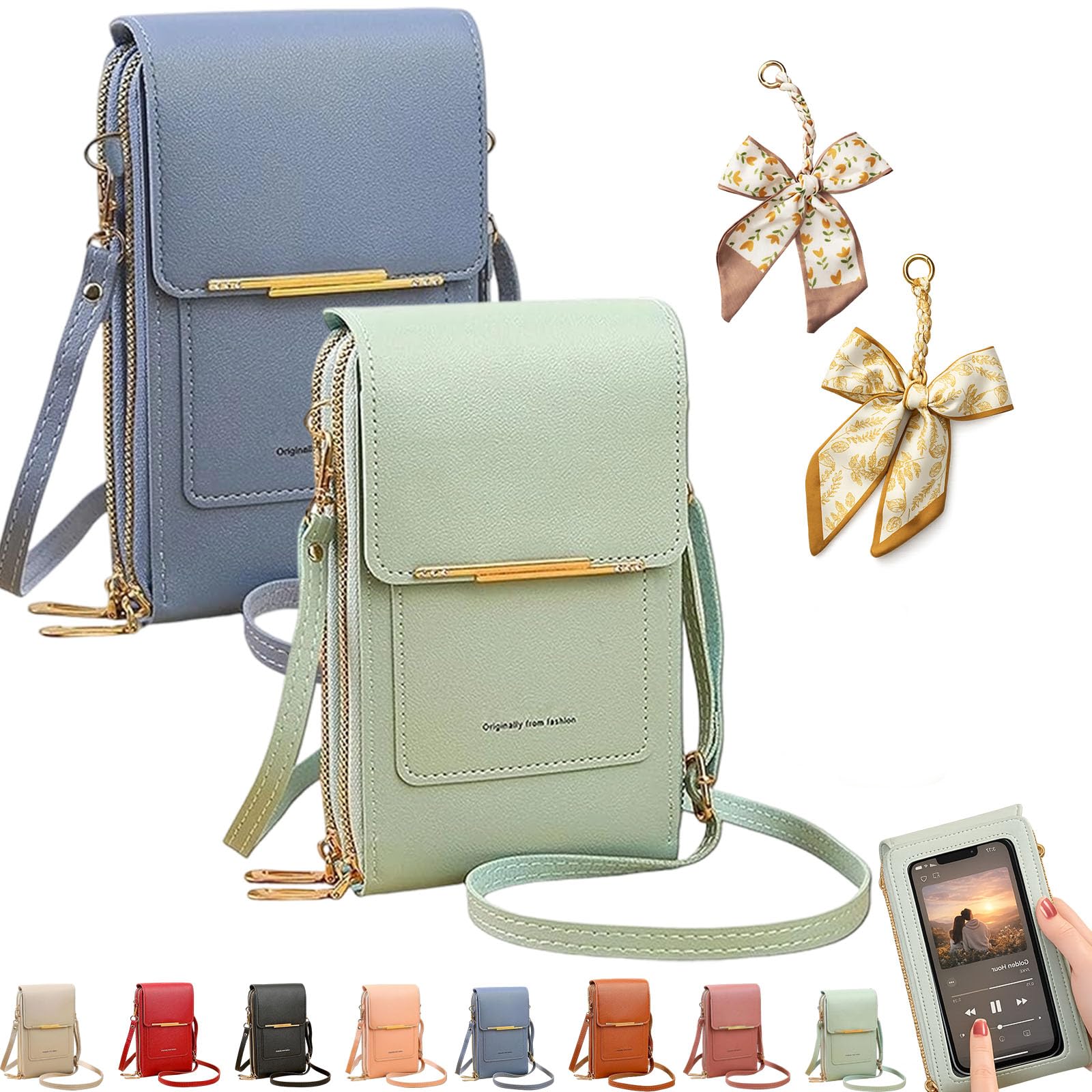 Women's Touch Screen Mobile Phone Messenger Bag, RFID Leather Crossbody Wallet Purse, Anti-Theft Shoulder Strap — view 22