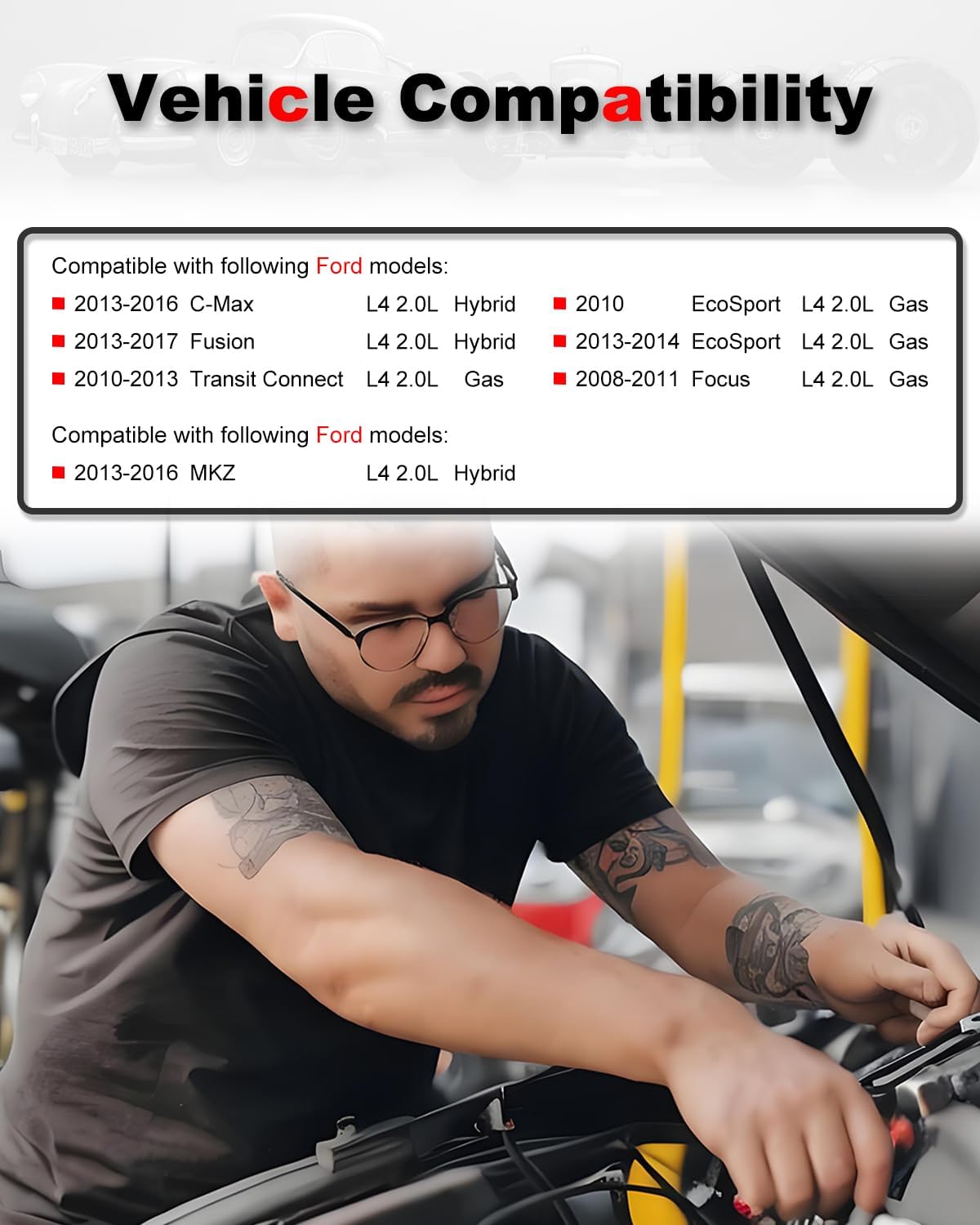 4-Count Fuel Injector Compatible with Ford C-Max 2013-2016, EcoSport 2010/2013-2014, Focus 2008-2011, Fusion 2013-2017 & Lincoln MKZ 2013-2016 - L4 2.0L Replace# FJ993 0280158179 822-11209