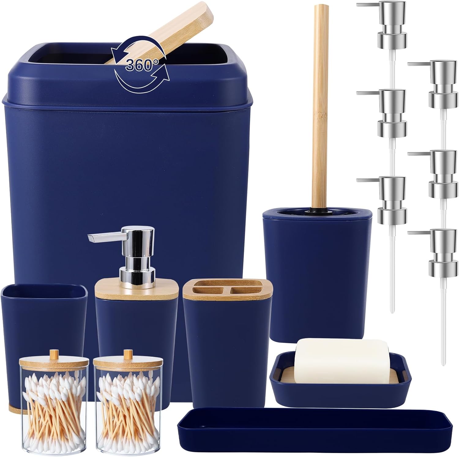 Navy Blue Bathroom Accessories Set with 6 Pack Soap