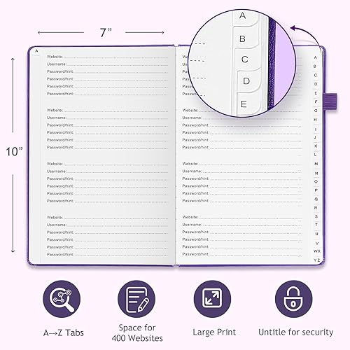 Miniatura 2 de JUBTIC Libro de contraseñas con pestañas alfabéticas individuales, 7 x 10 pulgadas, libro de contraseñas de Internet para personas mayores, cuaderno