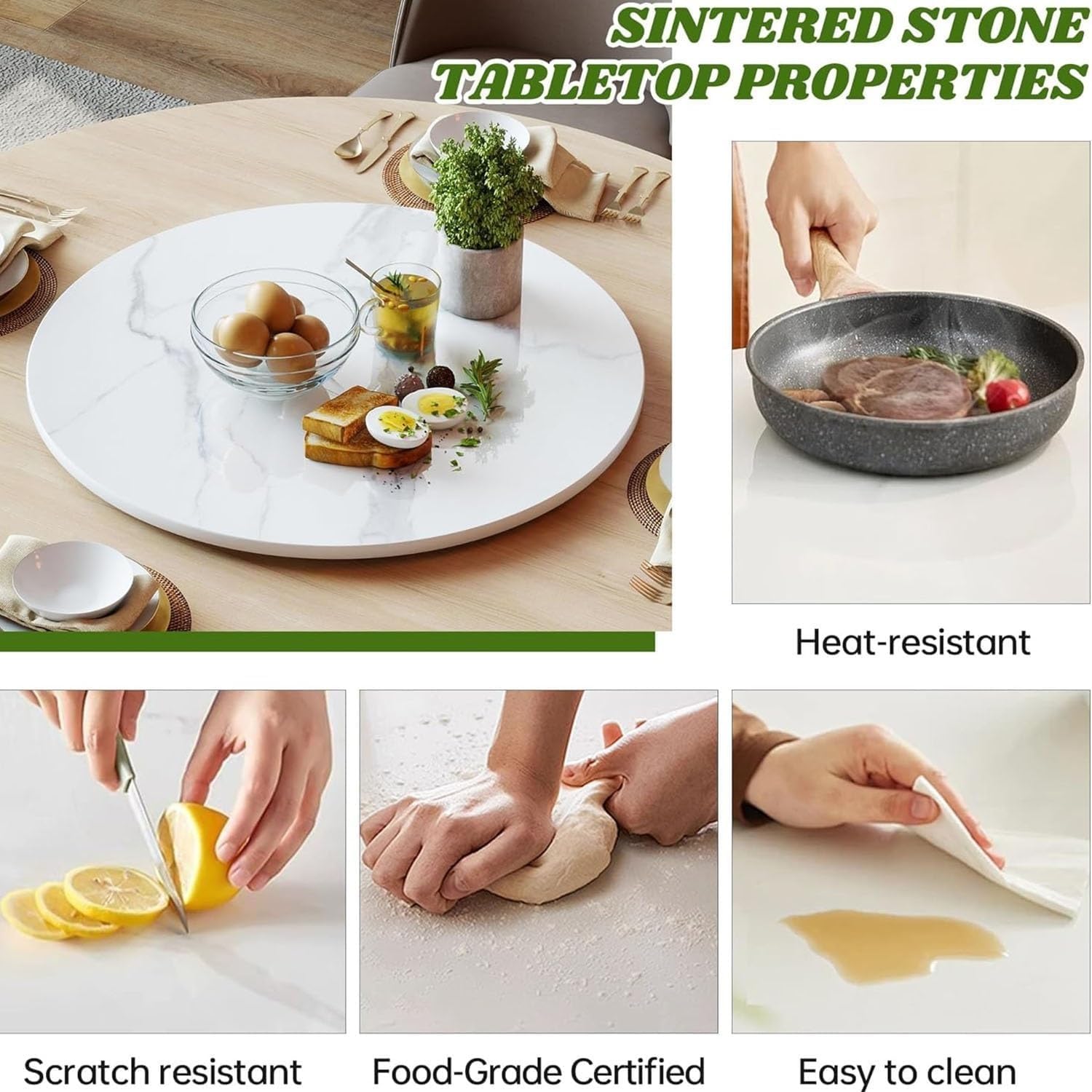 Grand plateau de service rond en marbre pour salle à manger 60 à 100 cm Parfait pour recevoir la cuisine et le buffet