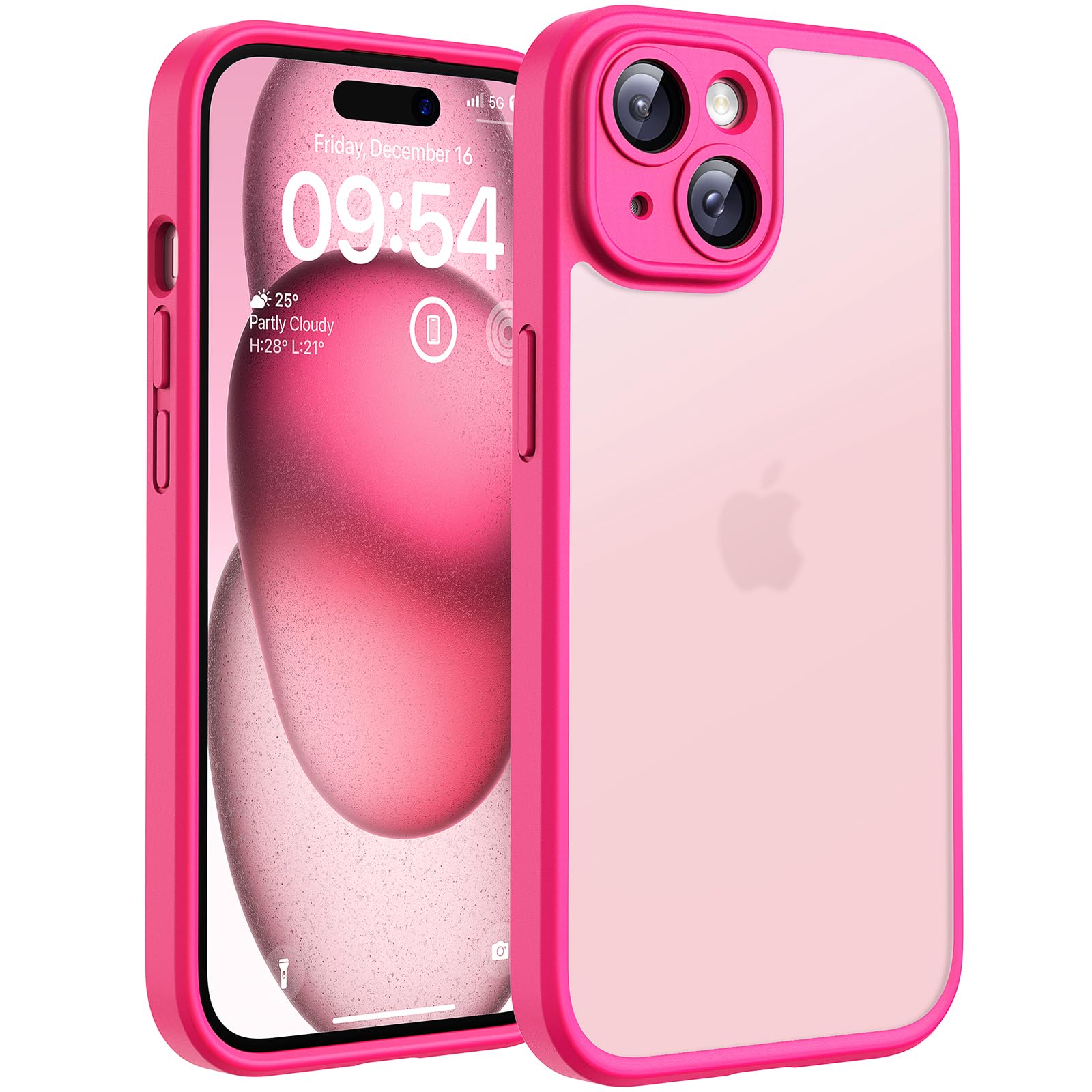 TOCOL für iPhone 15 Hülle, Vollständiger Kameraschutz Stoßfest Kratzfest Handyhülle für iPhone 15 Case, Heißes Rosa