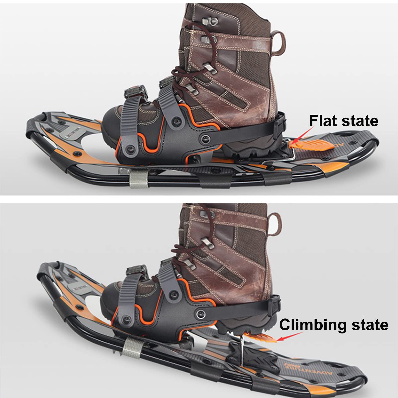 Raquettes À Neige Tout Terrain 25'' en Aluminium,avec Fixations À Cliquet Réglables Et Conception De Levage du Talon,Raquettes À Neige pour Hommes Et Femmes,Orange