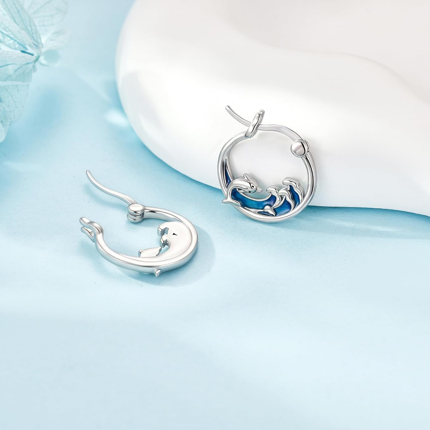 Dolphin Earrings for Women 925 Sterling Silver Wave Dolphin Earrings Ocean Jewelry Gifts - Image 2
