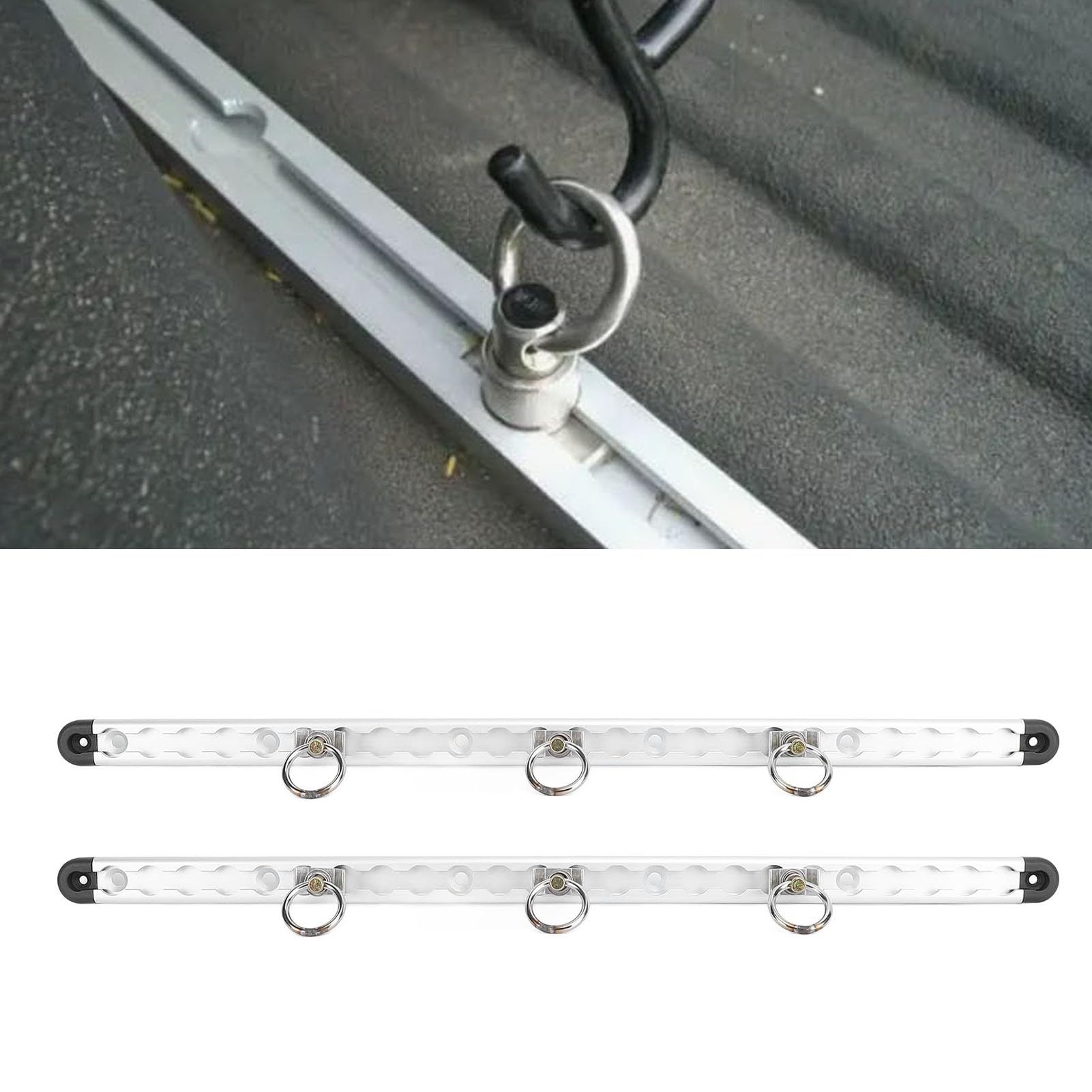 Qqmora L-Schienen-Zurrsystem, L-Schienen, Ladungssicherung, 59,9 cm (23,6 Zoll) Eloxierte Aluminiumschiene mit 6 Einzelnen Bolzenbefestigungs-Rundringen für LKW-Ladeflächen, Anhänger,