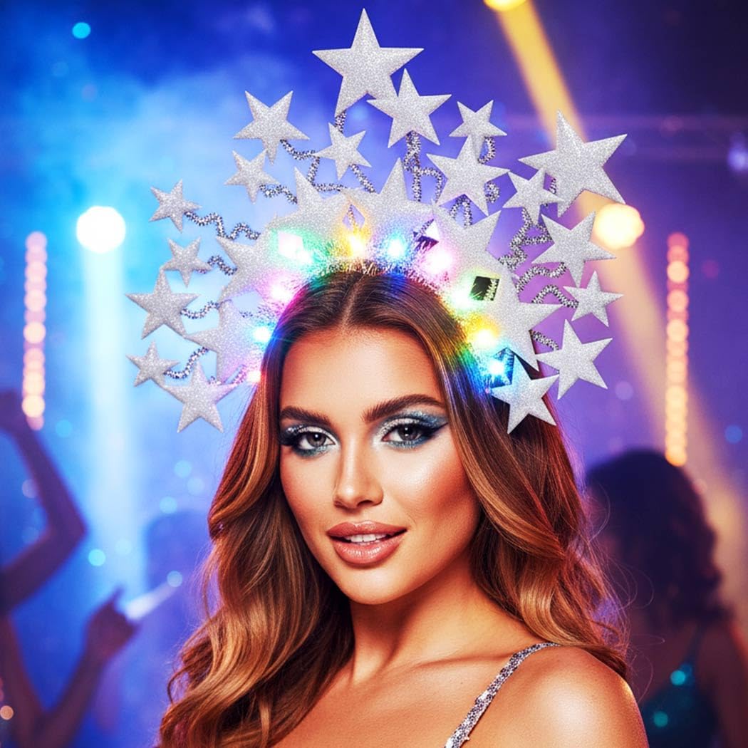 CAKURE Light Up Star Headband Christmas Star Headbands Holiday Star Hair Accessories for Women and Girls - Image 6