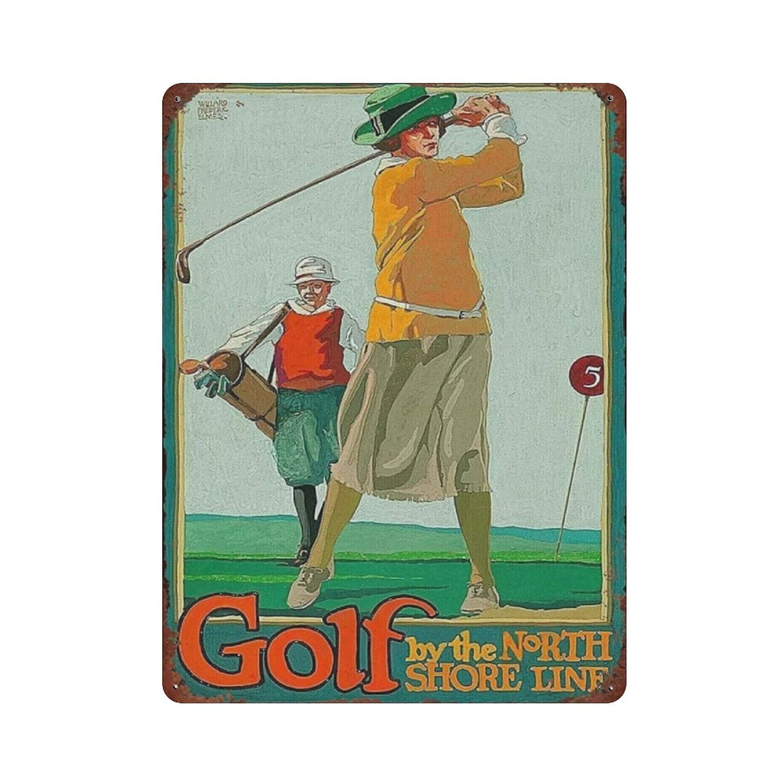 Metal Tin Sign Golf by The North Shore Line Vintage Tin Poster Metal Sign Wall Decoration Country Kitchen Home Garage Decor 16"x12"
