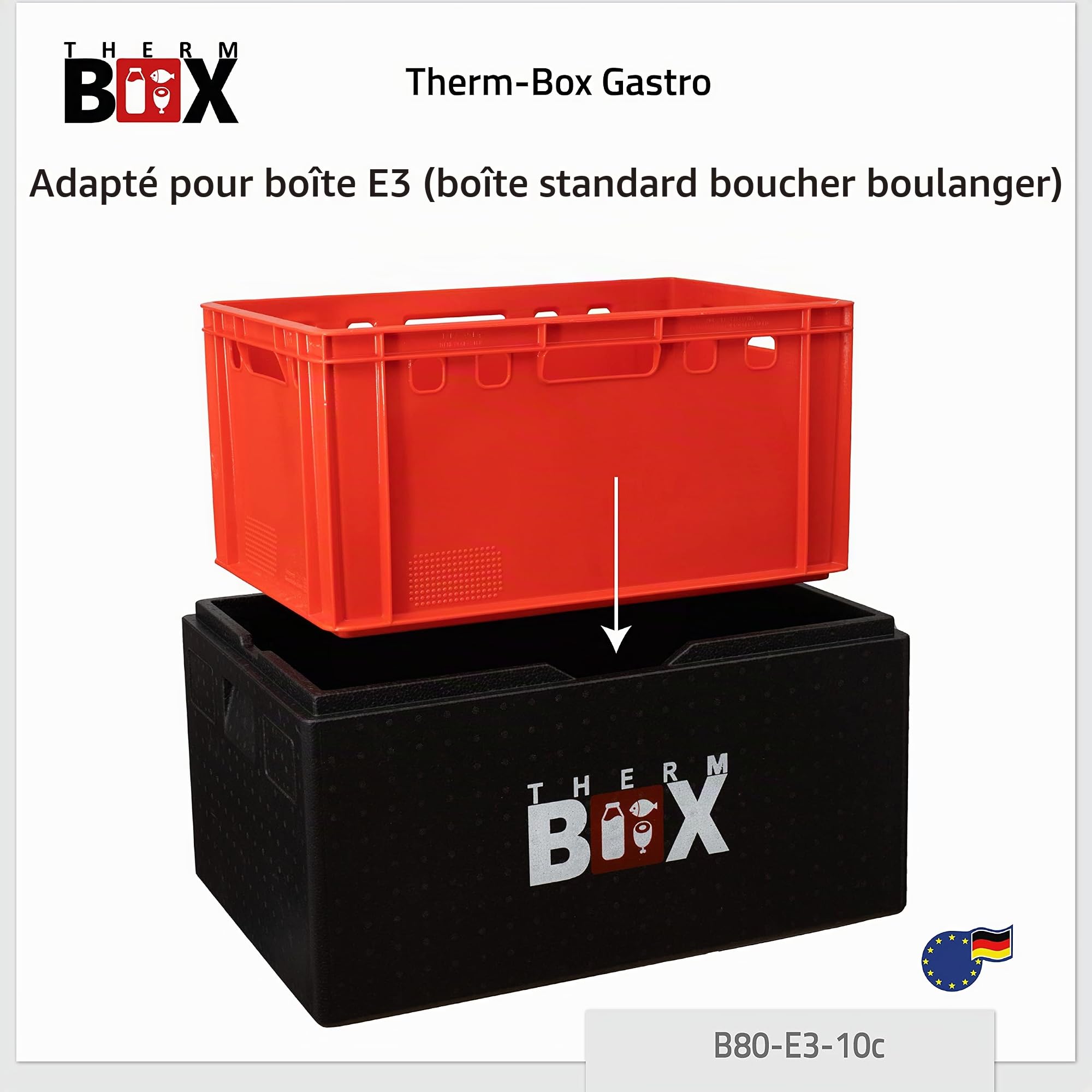 THERM BOX boîte en polystyrène B80 avec 10x Bloc réfrigérant 80L glacière Dimensions intérieures: 62,5x42,5x32cm boîte de Transport réutilisable pour Caisse E3