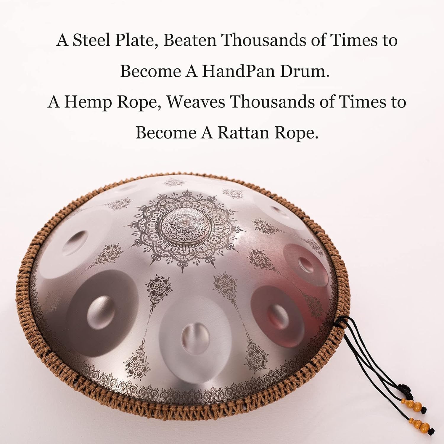 Handpan Dekoration Rattan Rope, handgefertigtes geflochtenes Hanfseil für 21 Zoll-25 Zoll Handpan Stahlzunge Trommel, Schutzpuffer, Lärm beseitigen