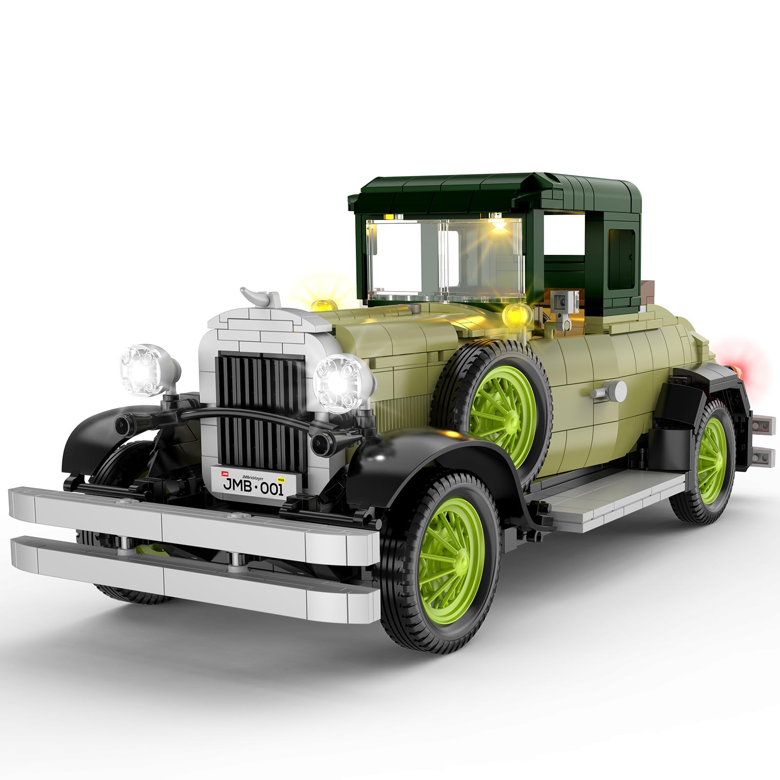 Brihappen Vintage Cars Building Sets with Light Set, Retro Convertible Car Building Block Display Decor Collection Model, Gifts for Adult Boys Girls 14+(1297 Pcs)