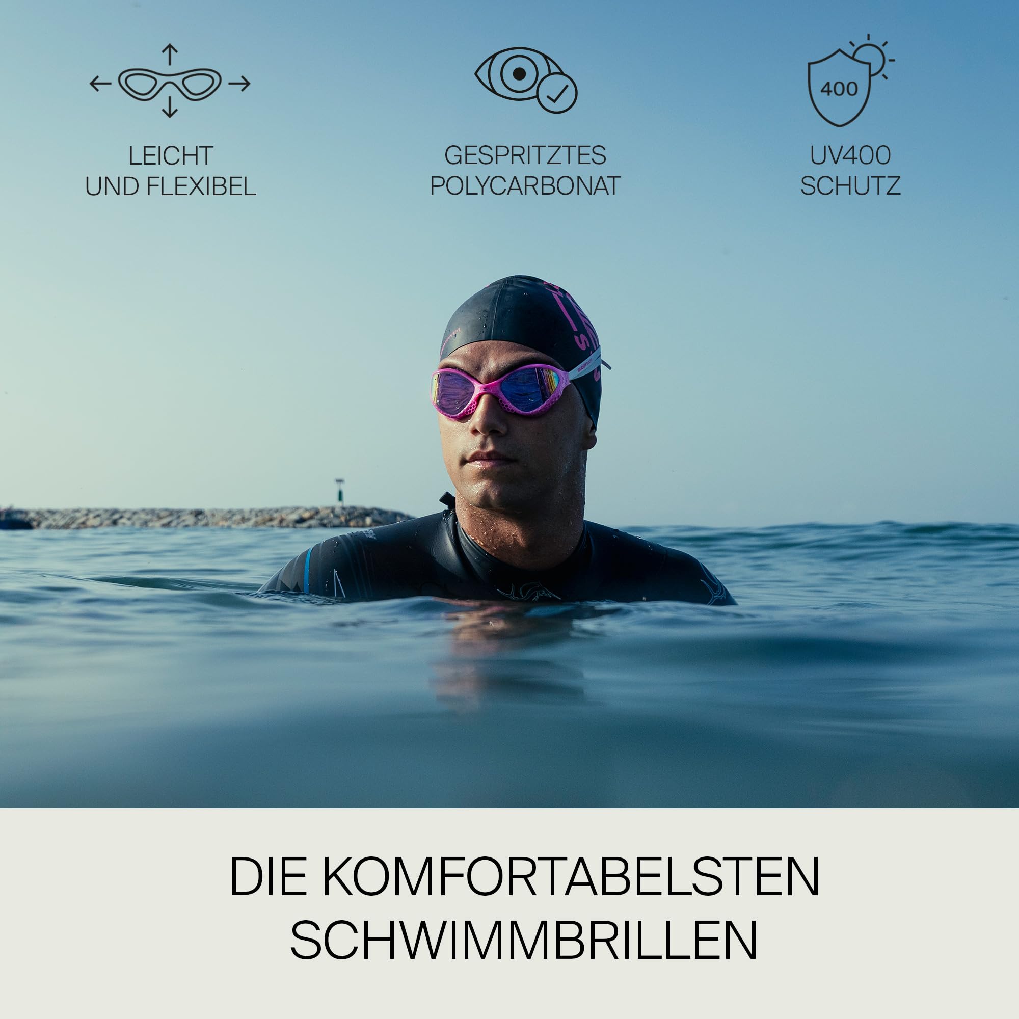 Schwimmbrille OzeanX. Schwimmbrille Herren mit UV400-Schutz. Antibeschlag Schwimmen Zubehör Damen. Swimming Goggles mit XVISION Panorama-Gläsern. Hydrodynamische Passform für Schwimmen.