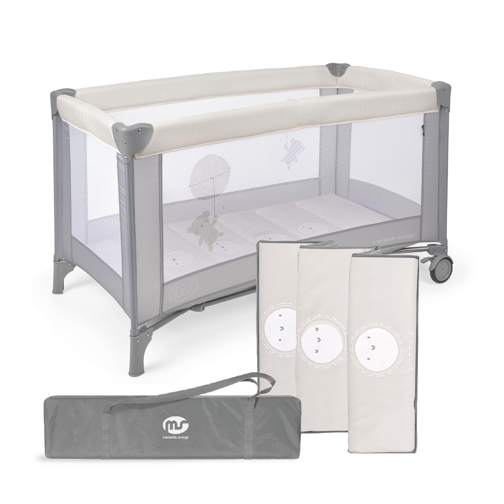 ms Baby World - Lettino da viaggio 120 x 60 cm, per bebè, incluso materasso e borsa per il trasporto, da 0 + mesi fino a 15 kg, facile da piegare e da montare, leggero e stabile