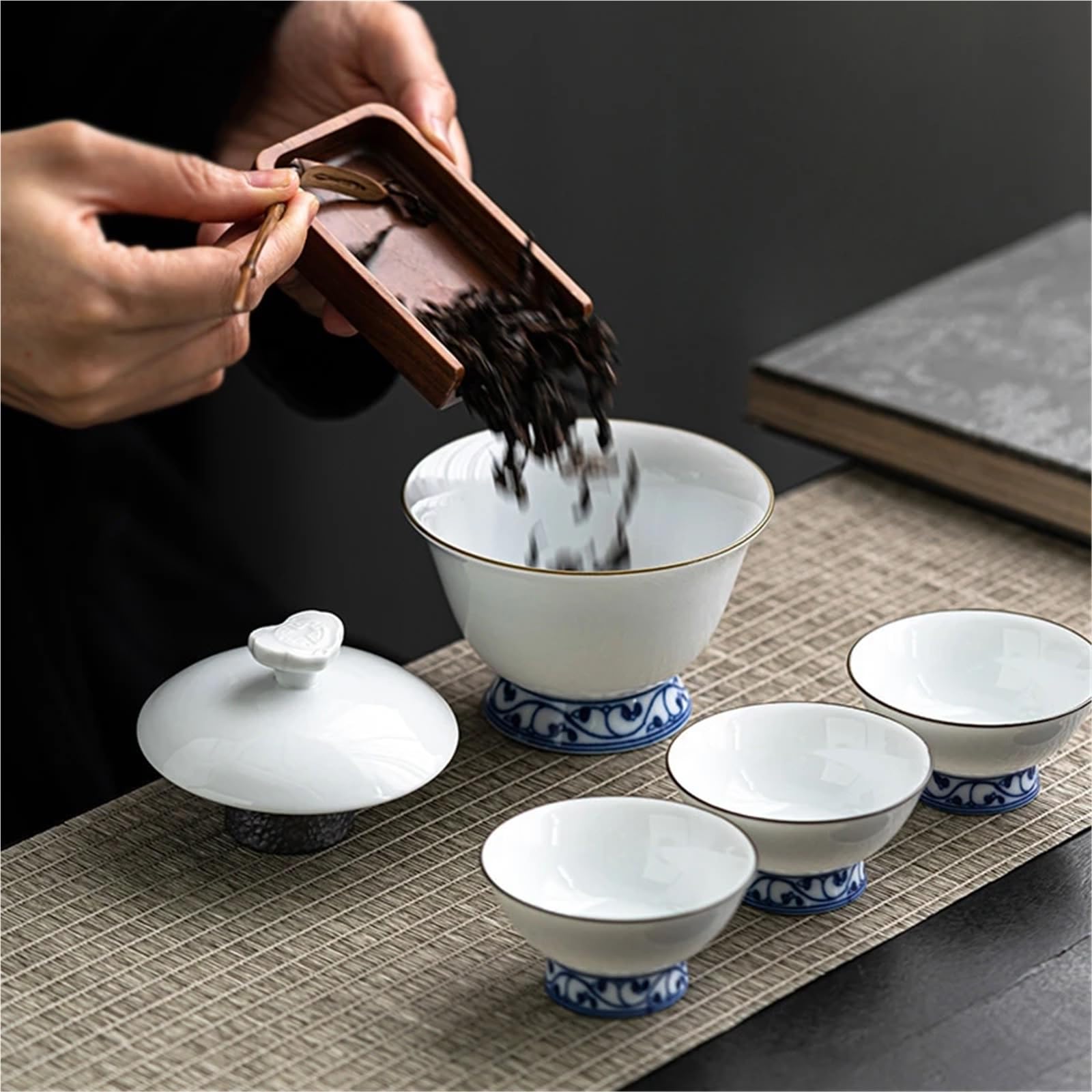 Celadon Ercai Schüssel mit Deckel, hohe Schüssel, chinesische große Keramik-Tee-Brühen, Kung-Fu-Set