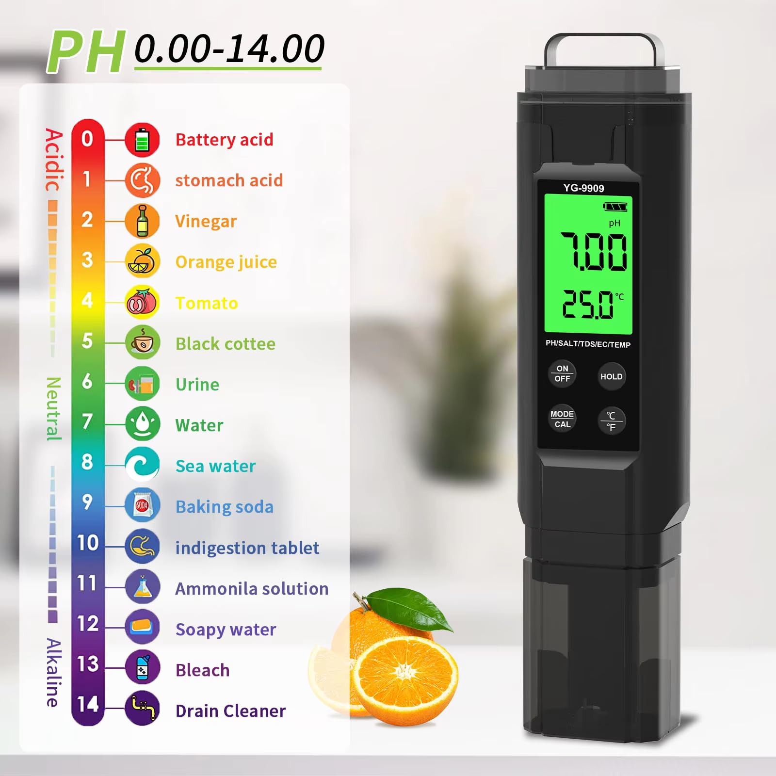 Misuratore digitale 5 in 1 Misuratore di temperatura di salinità Accurato Tester dell'acqua con Retroilluminato per Acquari Test