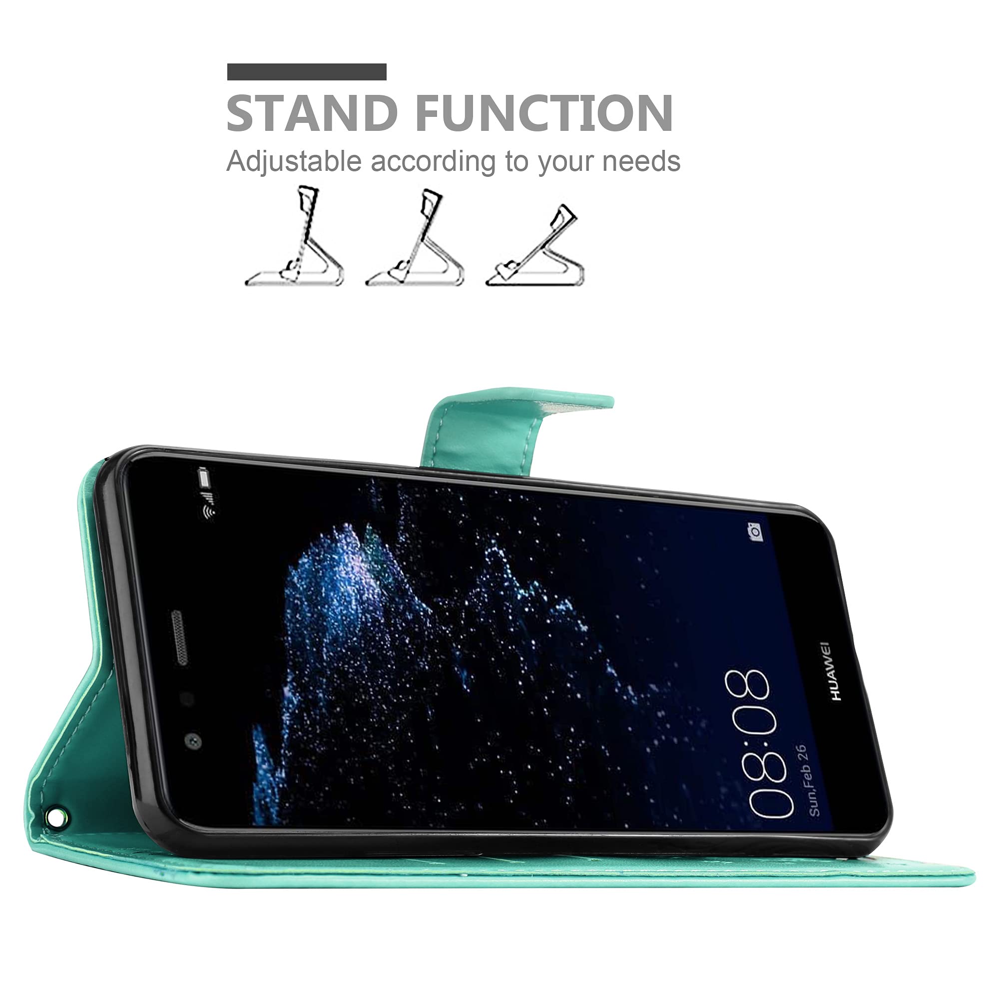 Cadorabo Cover Libro Honor 10 Lite: Custodia Turchese Con Fiori, Portafoglio E Stand - 2