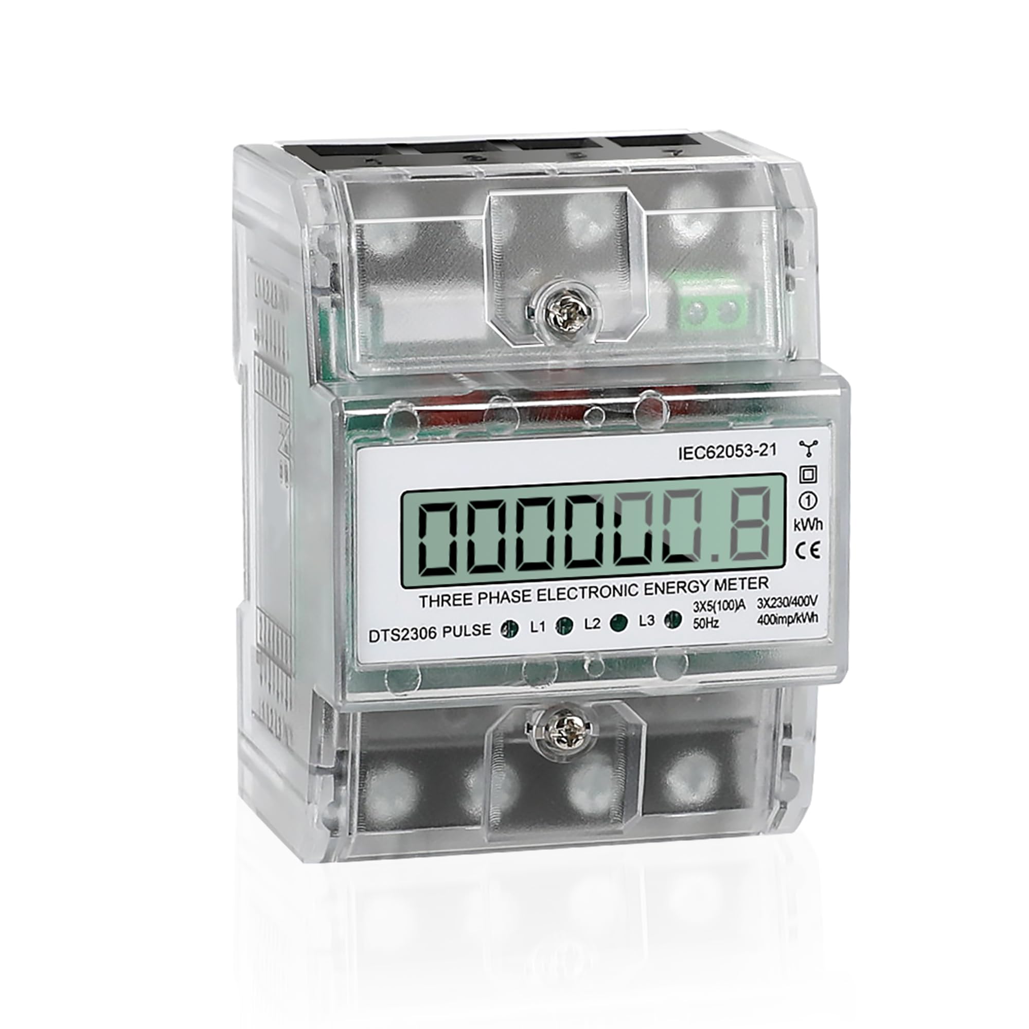 Contador de Corriente 3 Fases, Contador de Torsión 5-100A, Contador de Energía DIN 6+1 Puestos, 230/400V Contador Bidireccional Digital KWh Con Salida de Impulso