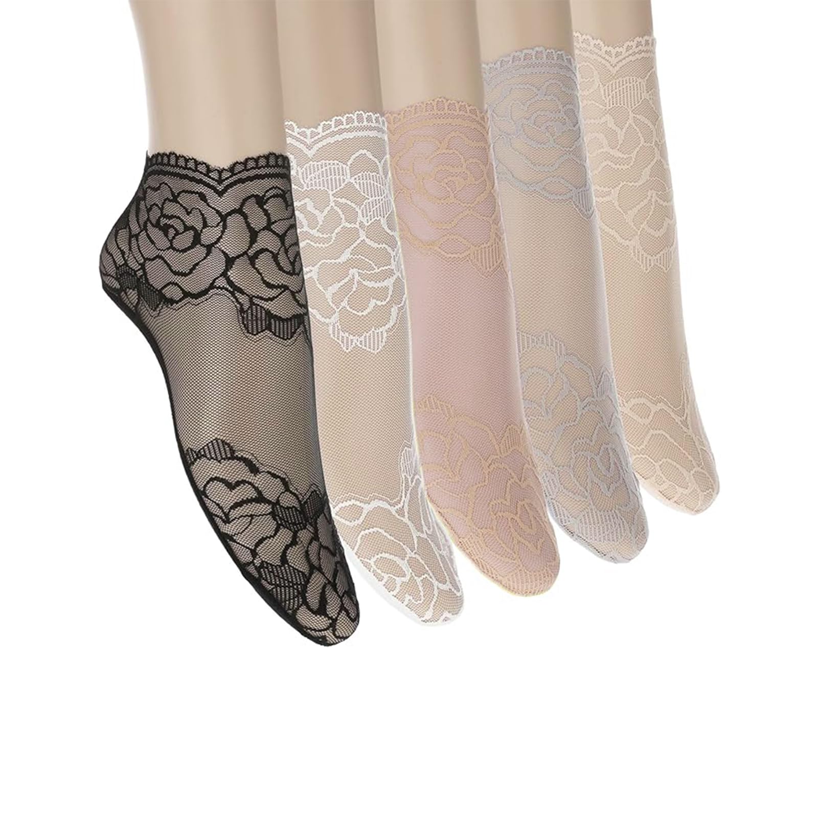 Wisebom Women's Multicolour 5 Pairs Lace Socks - Sheer Mesh, Fishnet, Ankle & No Show Lace Socks For & Girls