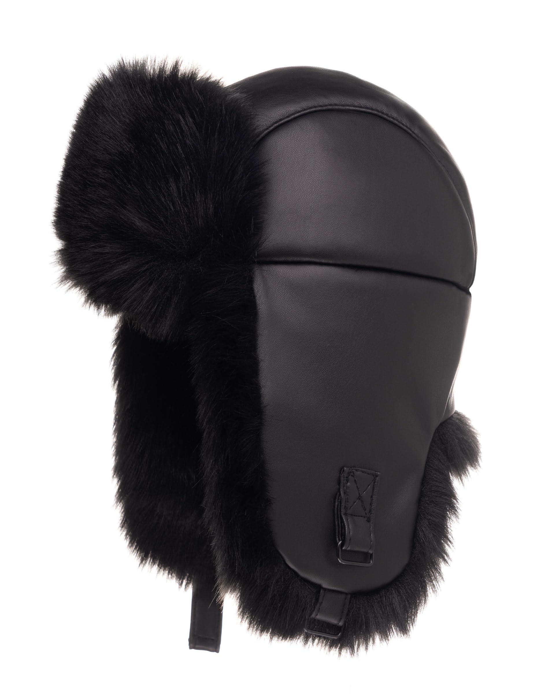 Futrzane Women's Black - Black Siberian Leather Trapper Hat - Russian Hats With Ear Flaps - Warm Ushanka (M, )
