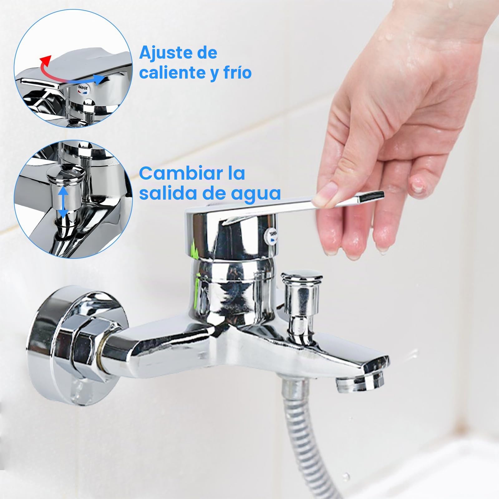 Grifo monomando para bañera, monomando, montaje en pared, grifo de ducha, grifo mezclador para bañera, salida de ducha de 1/2 pulgadas, cromado