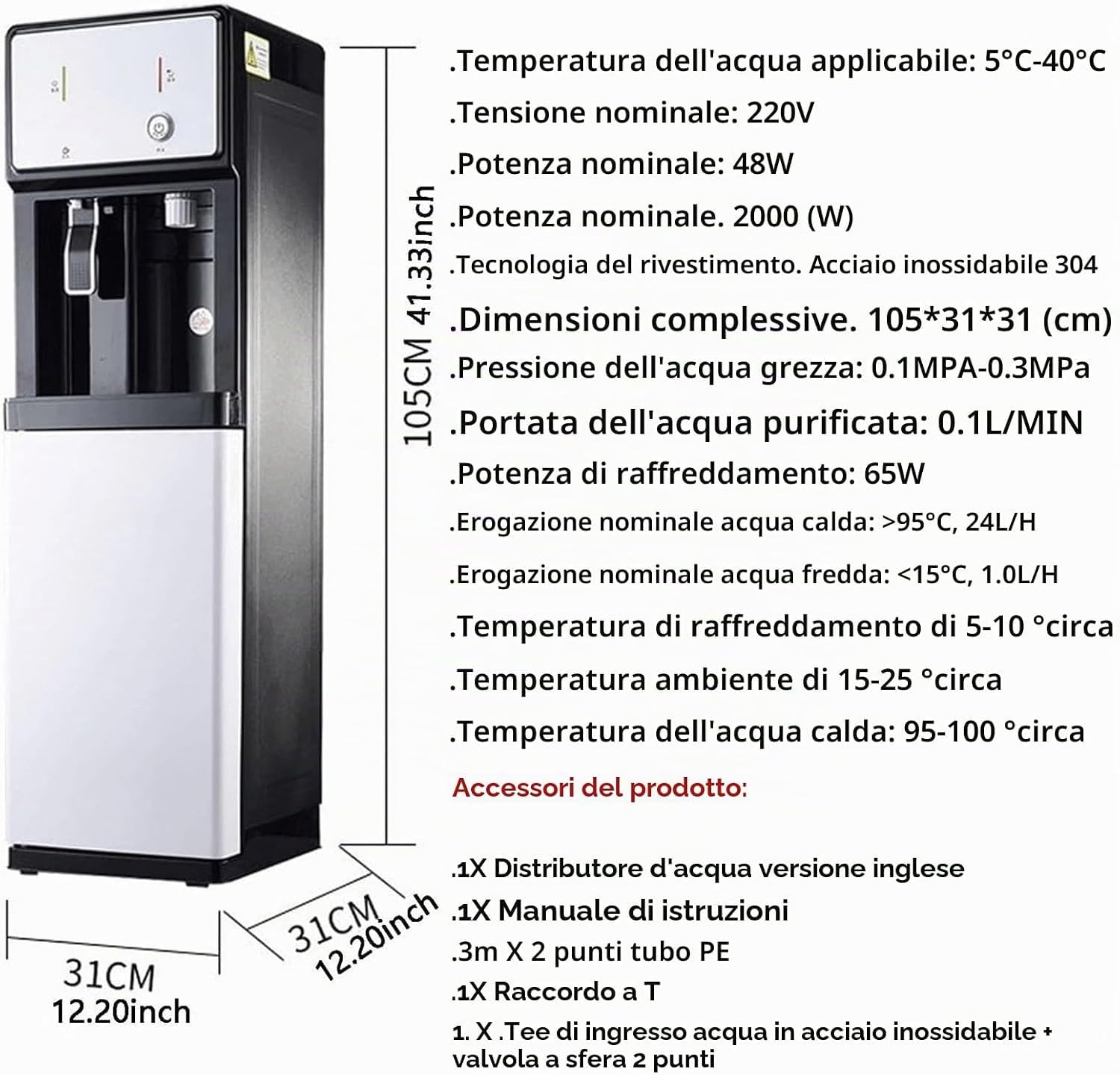 Dispenser Acqua Rete Idrica 4 Stadi Filtrazione Calda Fredda