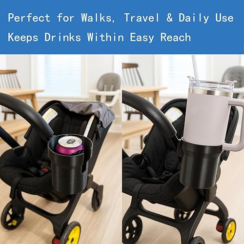 Miniatura 4 de Portavasos de ajuste ancho compatible con asiento de automóvil y cochecito Doona, sostiene Stanley, botellas y latas, accesorio ligero con clip,