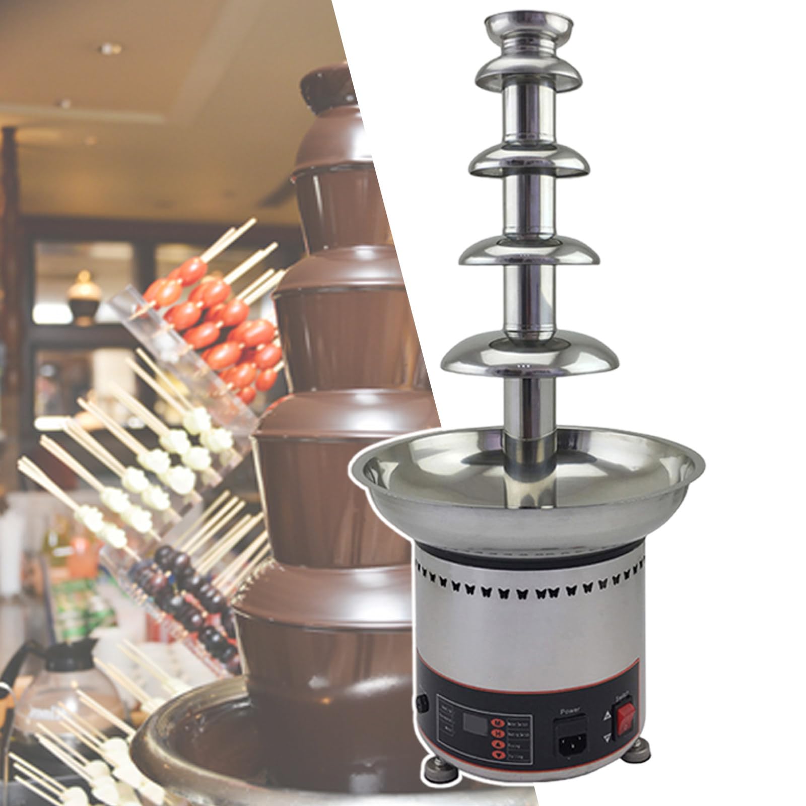 MáQuina De FusióN De Fuente De Chocolate Con Pantallas, Con Pantalla Digital Led Y Recipiente De Llenado Para Reuniones Familiares/Fiestas De CumpleañOs/Tiendas De Chocolate,5tiers-110V