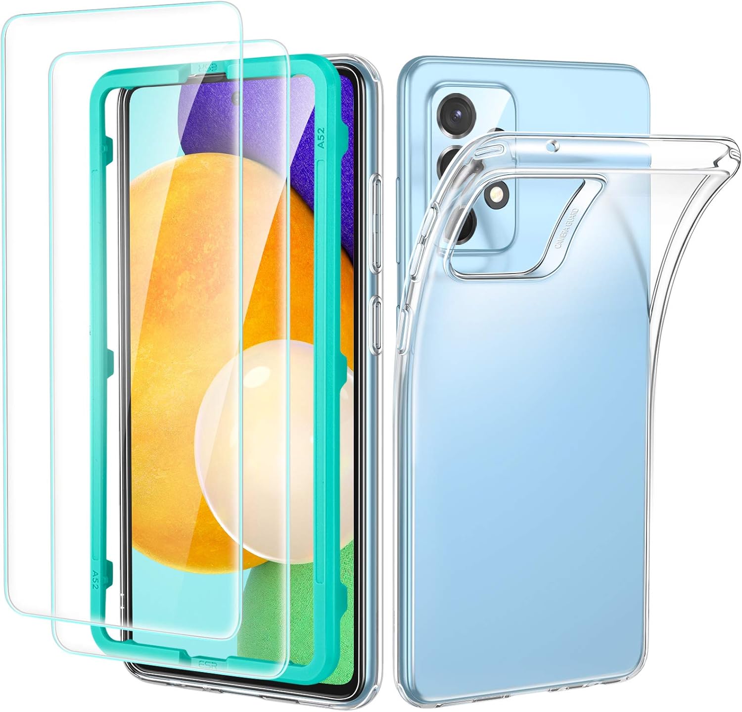 ESR Funda TPU Compatible con Samsung A52 4G/5G de 6.5 Pulgadas 2021 y 2 Protectores de Pantalla de Cristal Templado, Carcasa Blanda para Samsung Galaxy A52 4G/5G, Transparente