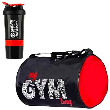 FIT Focus 2025 New My Gym Bag(Red) & Protien Gym Shaker Bottle Combo for Men & Women. Sports Duffle Bag with 20L Capacity Gym Protein Shaker Bottle 500ML. (Red)