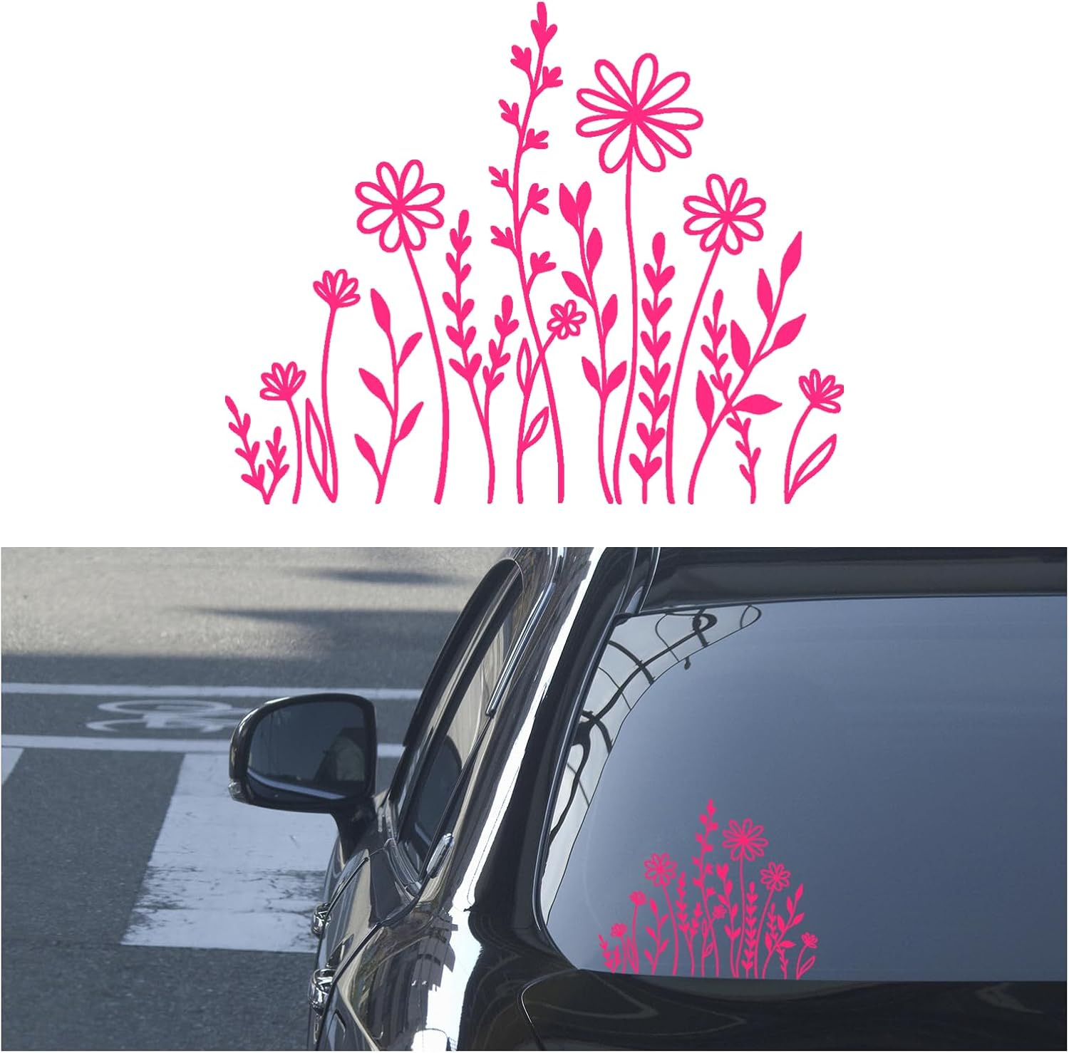 Wildflower Boho Waterproof Vinyl Car Sticker Decal (White) | Flower Auto Window Sticker Present for Plant Lover, Fun Auto Exterior Decoration Accessory for Bumpers, Laptops, Luggage