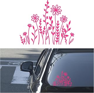 Wildflower Boho Waterproof Vinyl Car Sticker Decal (Pink) | Flower Auto Window Sticker Present for Plant Lover, Fun Auto Exterior Decoration Accessory for Bumpers, Laptops, Luggage