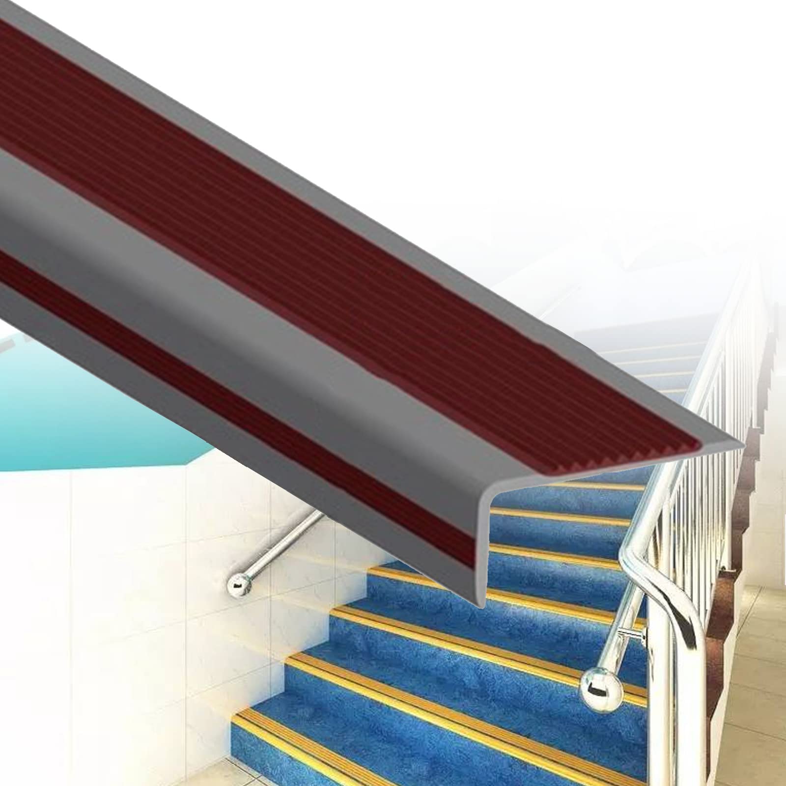 Protector de esquinas autoadhesivo, en forma de L, antideslizante, para uso en interiores y exteriores, impermeable, 700 cm, disponible en gris, marrón y rojo